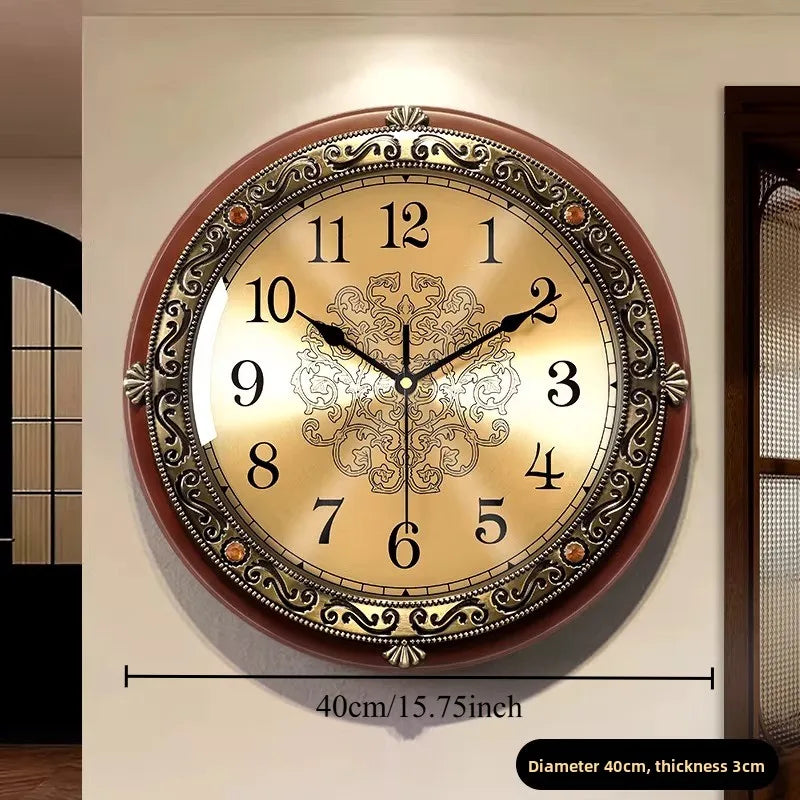 Solid Wood Clock Light Luxury Artistic Sophistication Retro American Style Living Room Wall Hanging Wall Hanging Watch Oasis Select Flower noodle Diameter 40cm