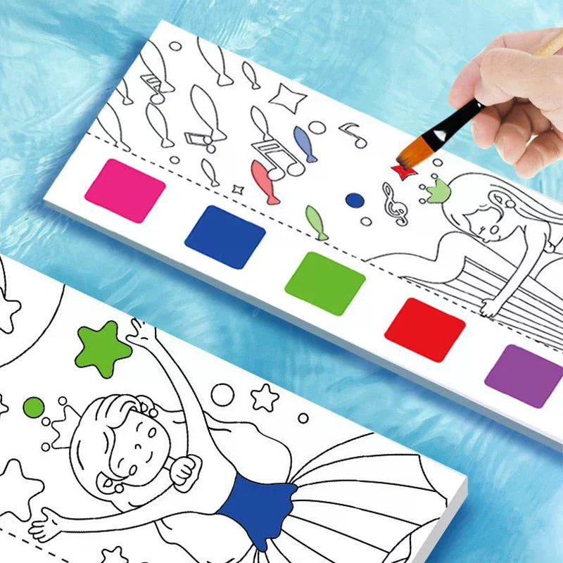 12 Sheets/Set Portable Watercolor Painting Book Coloring Book With Paint Brush Book Kids Graffiti Picture Drawing Stationery Oasis Select