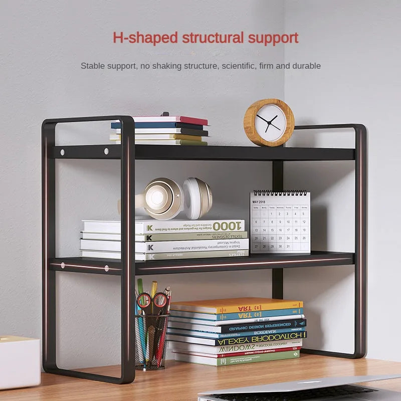 Tiered Desktop Bookshelf Desk Organizer | Steel & Wood Shelf
