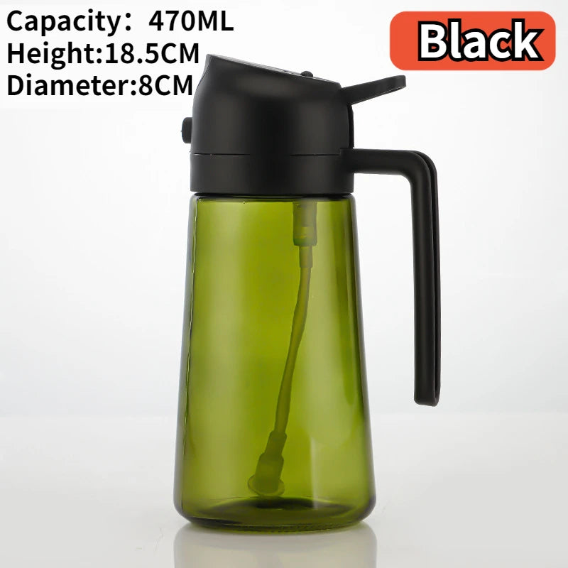 2-in-1 16oz 470ml Brown Glass Oil Sprayer Leakproof Eco-Friendly Olive OilDispenser Perfect for Cooking BBQ Grill Air Fryer Oasis Select Black