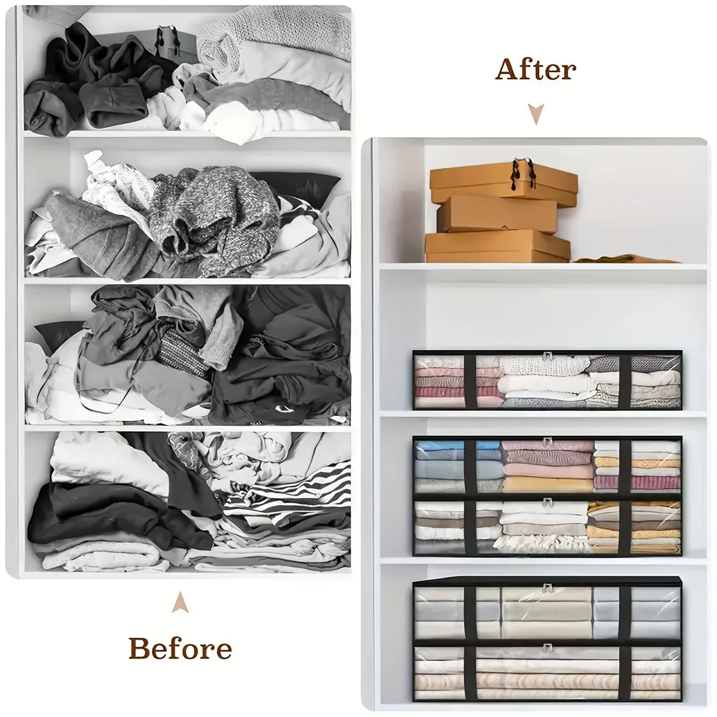 2pcs Large Under Bed Storage Bags Non-woven Clothes Organizer Clear Window Reinforced Handles for Comforters Blankets Bedding Oasis Select