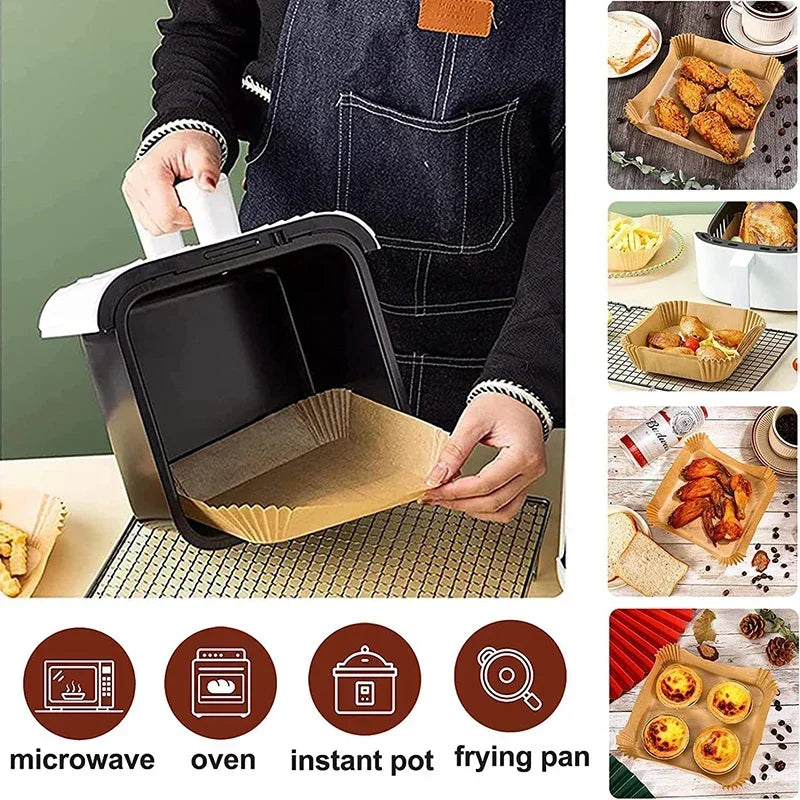 Cooking Paper Air Fryer Disposable Paper Square Round Baking Barbecue Plate NonStick Mat Kitchen Oven Oil Absorbing Paper Tool Oasis Select