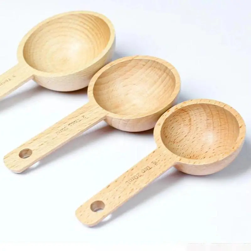 Wooden Measuring Spoon Portable Beech Walnut 7.5-45ML Non-Slip Kitchen Tool for Household Baking Cooking Flour Sugar Measuring Oasis Select