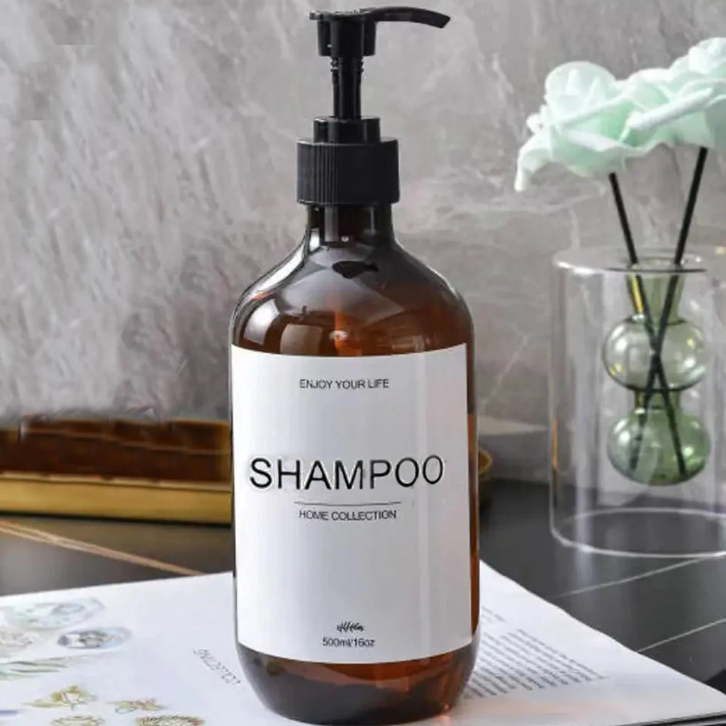 Bathroom Shampoo Dispenser Set 500ml Conditioner Body Wash Bottles Refillable Dispenser Farmhouse Decoration Storage Bottles Oasis Select Brown-S