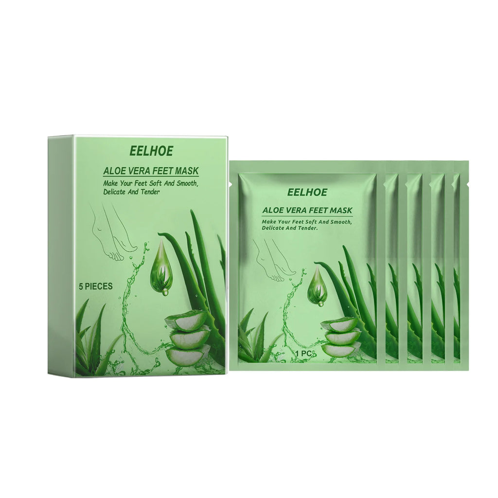 Aloe Vera Feet Mask Moisturizing Exfoliating Feet Mask Anti Drying Crack Remove Dead Skin Hydrating Foot Skin Care Foot Mask Oasis Select 5Pcs