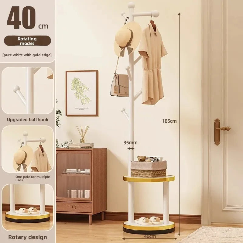 Multi-functional Bedside coat rack living room solid wood hanger double storage home floor hanger bedroom Oasis Select White-H