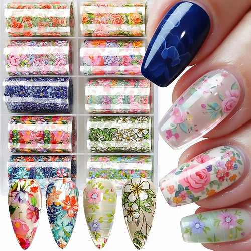 10-Roll Holographic Floral Nail Transfer Foils – Starry Sky Set Nail Transfer Foils Oasis Select