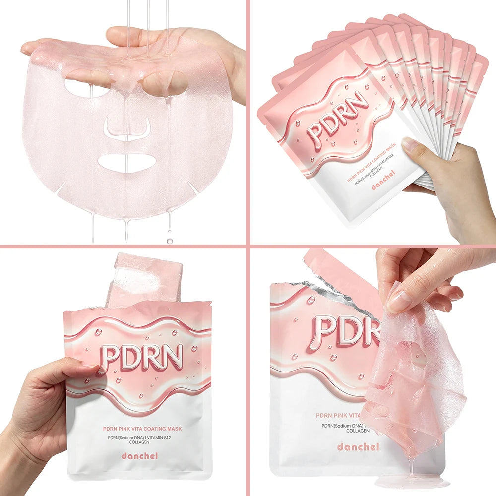 10pcs Korean Salmon DNA PDRN Pink Vitamin Sheet Mask Reduce Face Dyrness Hydrate Brighten Nourishing Facial Mask Skincare Oasis Select