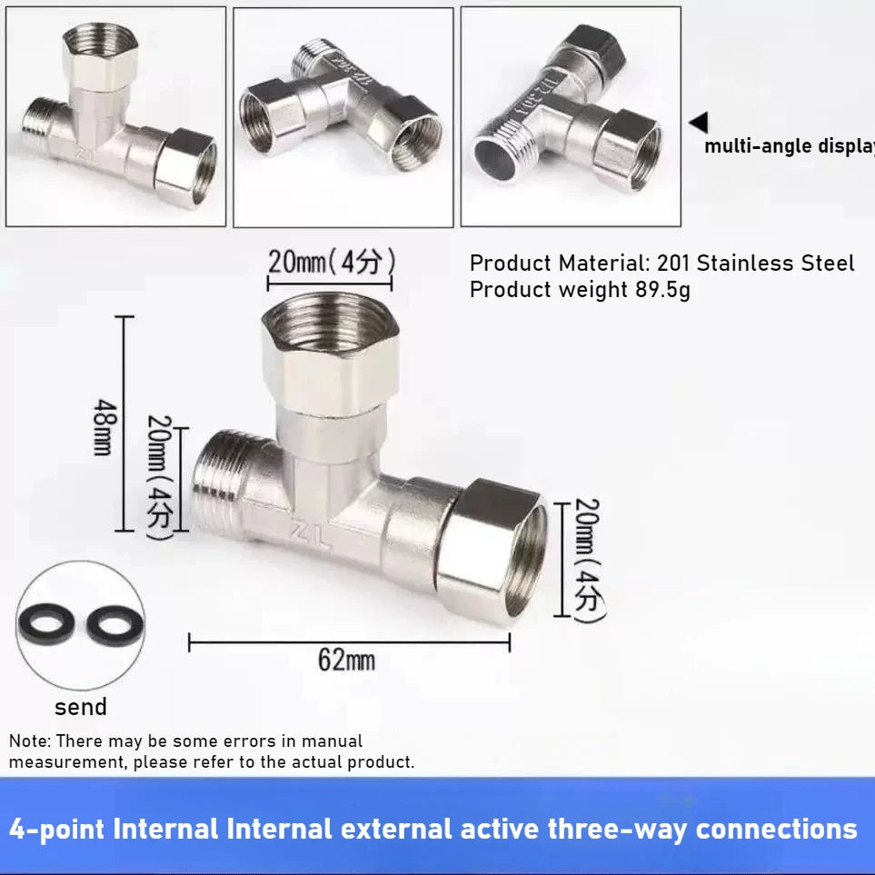 Stainless Steel G1/2 3 Way T-Adapter Bathroom Shower Faucet Water Splitter Toilet Shower Valve Spray Nozzle Converter Oasis Select 4 in in out active 1pcs