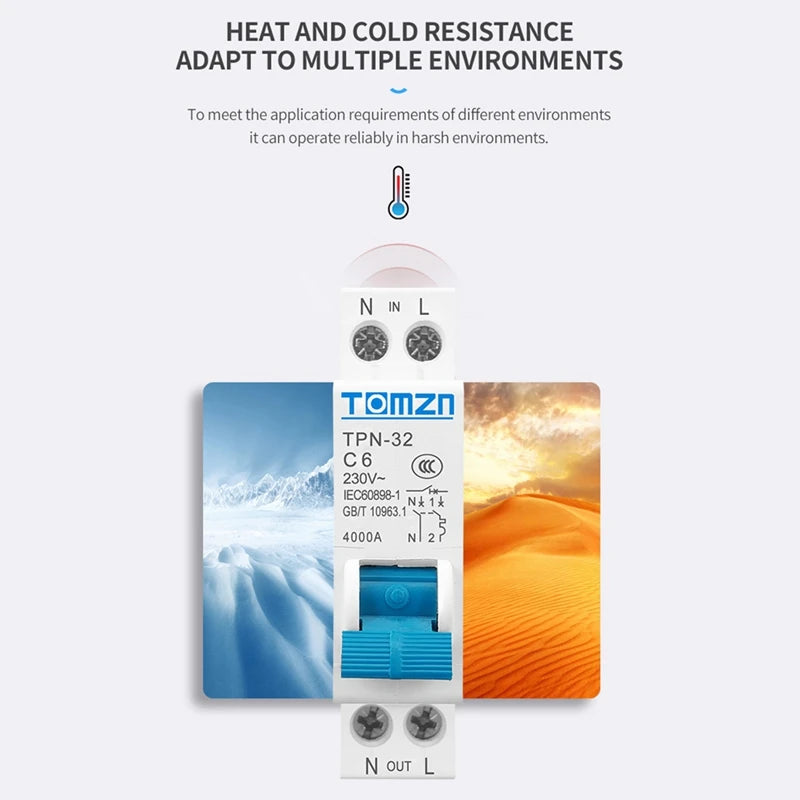 TOMZN TPN 1P+N Mini Circuit Breaker MCB 6A Din Rail Mounting Miniature Household Air Switch Oasis Select