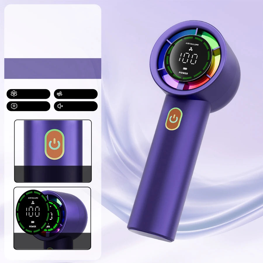 URGGU Handheld Fan 100 Speeds 3000mAh USB Rechargeable Digital Display
