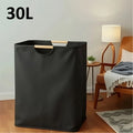 Foldable Laundry Basket,Extra Large Storage Hamper with Wooden Handles,Collapsible Organizer for Bathroom Bedroom Laundry Hamper Oasis Select Black-30L