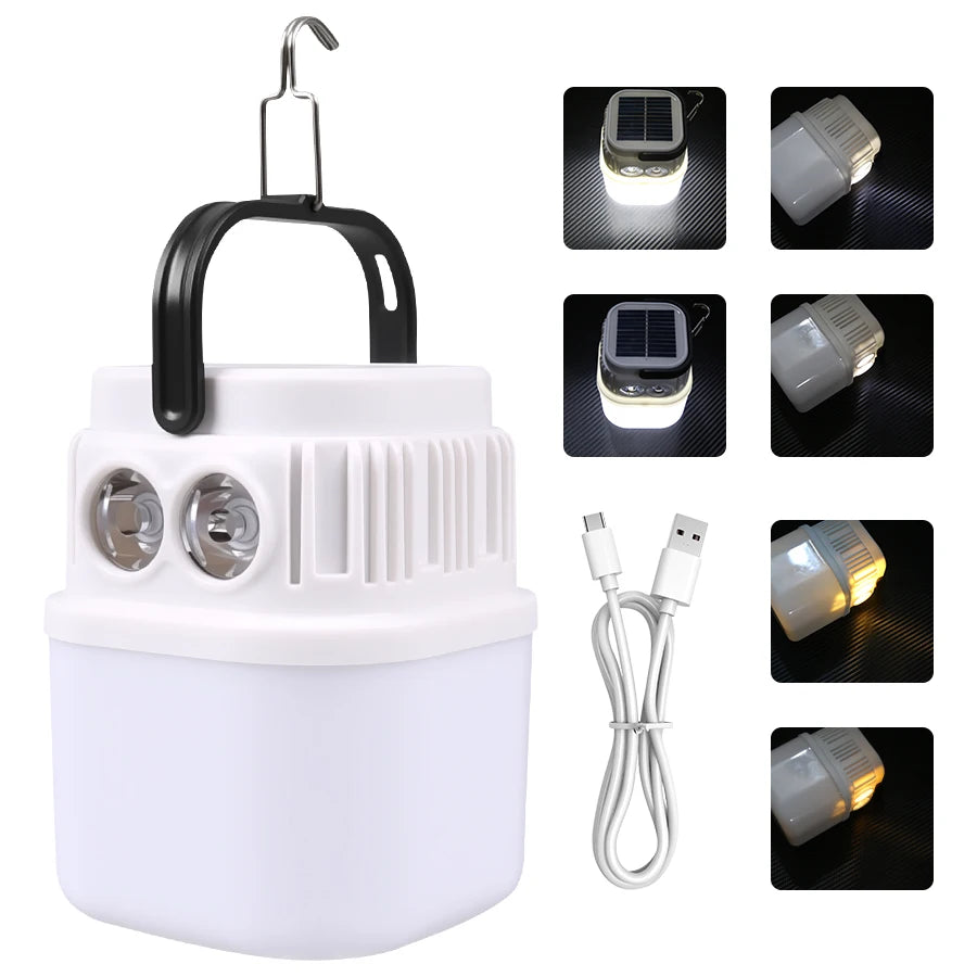 Powerful USB Rechargeable LED Camping Lights Built-in Battery Outdoor Camping BBQ Tents Hanging Lantern Emergency Power Bank Oasis Select WHITE