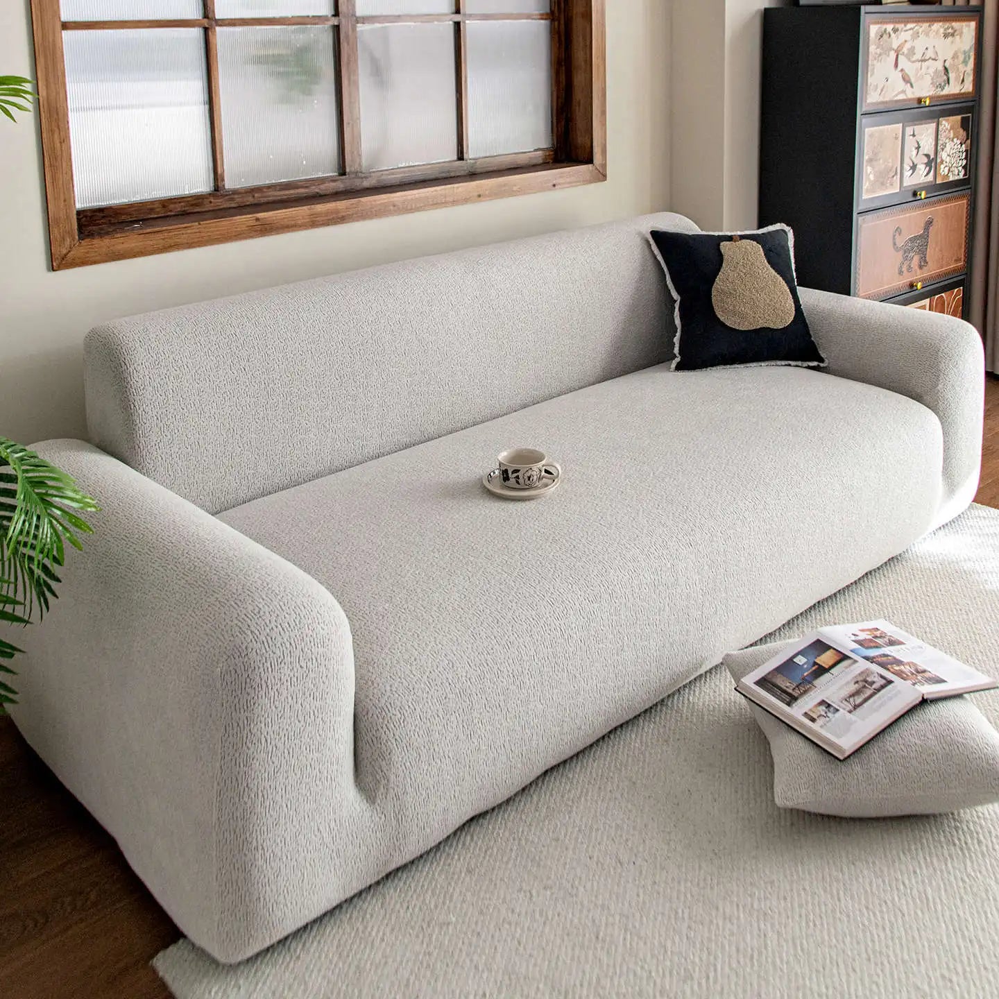 2025 New All-inclusive Sofa Cover Fixed Anti-slip and Anti-cat Scratch Sofa Cover All-season Universal Seat Cushion Oasis Select Light Gray 5 people 305-360cm