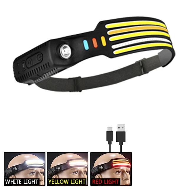 New Multimode LED COB Sensor Headlight Built-In Battery USB Rechargeable Waterproof Headlamp Outdoor Camping Fishing Lantern Oasis Select 5 White Red Yellow