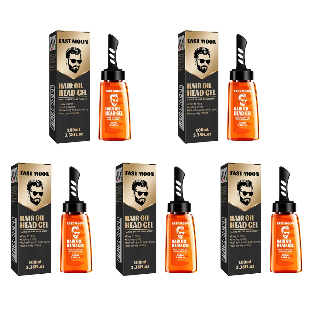 2 in 1 Men's Hair Styling Gel With Wide Tooth Comb Long-lasting Fluffy Hair Styling Oil Styling Cream Strong Hold & Shine Oasis Select 5 x 100ml Boxed