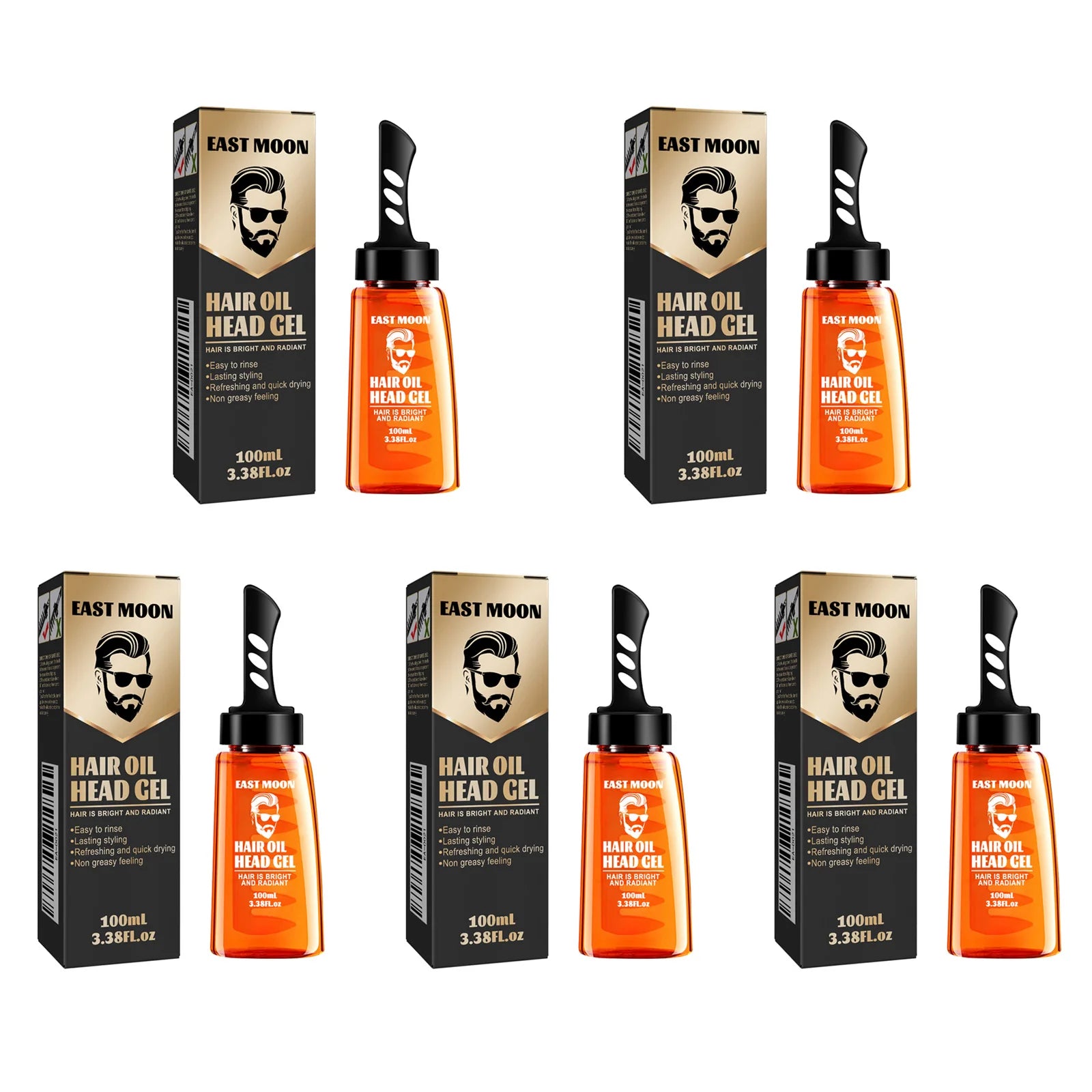 2 in 1 Men's Hair Styling Gel With Wide Tooth Comb Long-lasting Fluffy Hair Styling Oil Styling Cream Strong Hold & Shine Oasis Select 5 x 100ml Boxed