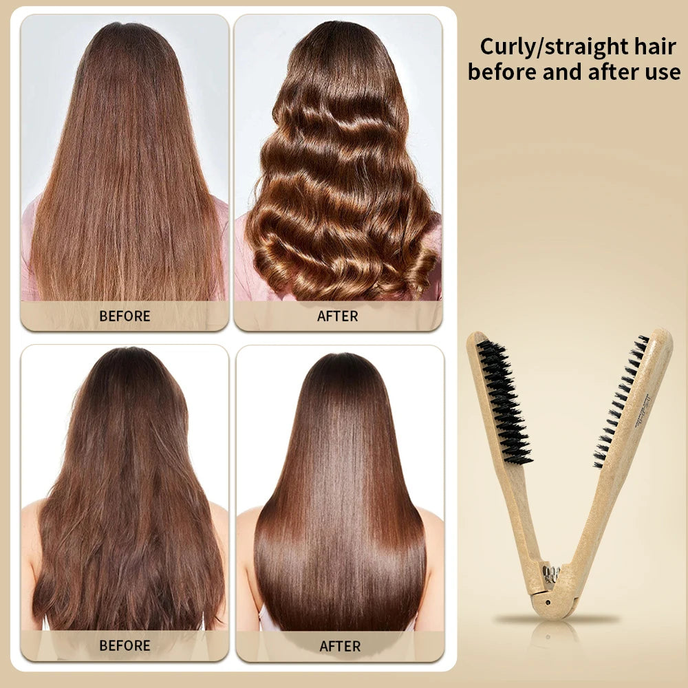 V-Type Wooden Handle Hair Straightener Comb | Anti-Static Hair Styling Comb Oasis Select