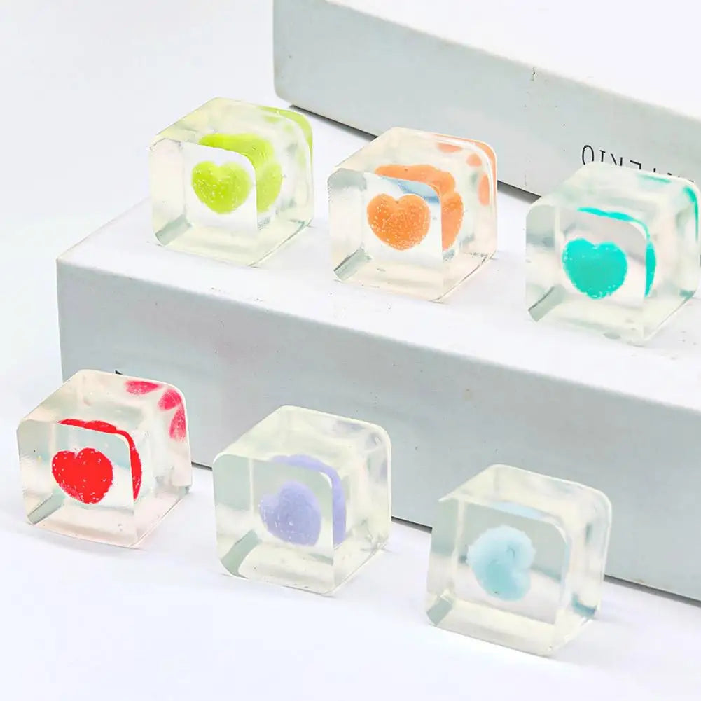 Kawaii Clear Ice Cube Shaped Squishy Toy Love Heart Stress Relief Toys Romantic Valentine Day Gift Squeeze Venting Toys for Kids Oasis Select