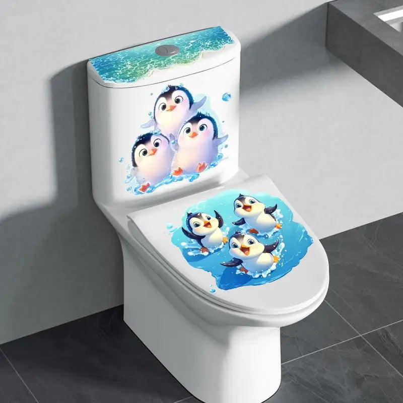 Funny Cute Cartoon Penguin Toilet Decal Stickers Waterproof Self Adhesive Removable for Bathroom Aesthetic Decor Oasis Select