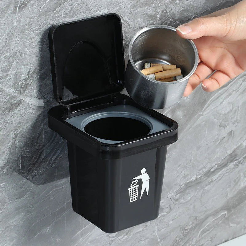 Wall Mounted Ashtray with Lid Dustproof for Bathroom Toilet Living Room Creative Ash Bin Prevent Fly Ash Stainless Trash Can Oasis Select