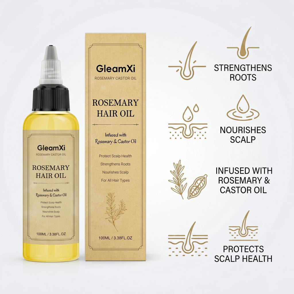 Rosemary Castor Hair Oil Strengthens Roots and Nourish Scalp Anti Hair Loss Reduce Breakage Voluminous Soft Hair Care Oasis Select