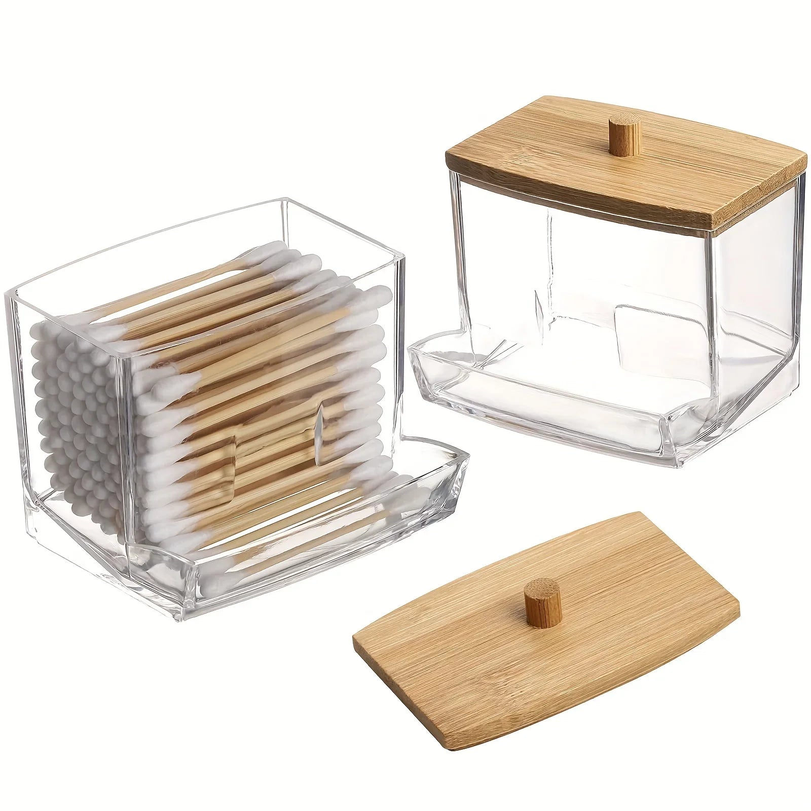 Cotton Swab Box - Transparent Bamboo Cover Dustproof Cotton Swab Toothpick Storage Box Multi-Purpose Visible Dispenser Oasis Select