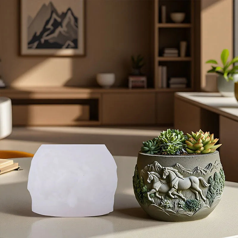 Running stallion relief succulent plant flowerpot resin silicone mold grassland warhorse storage box mould horse gypsum molds Oasis Select