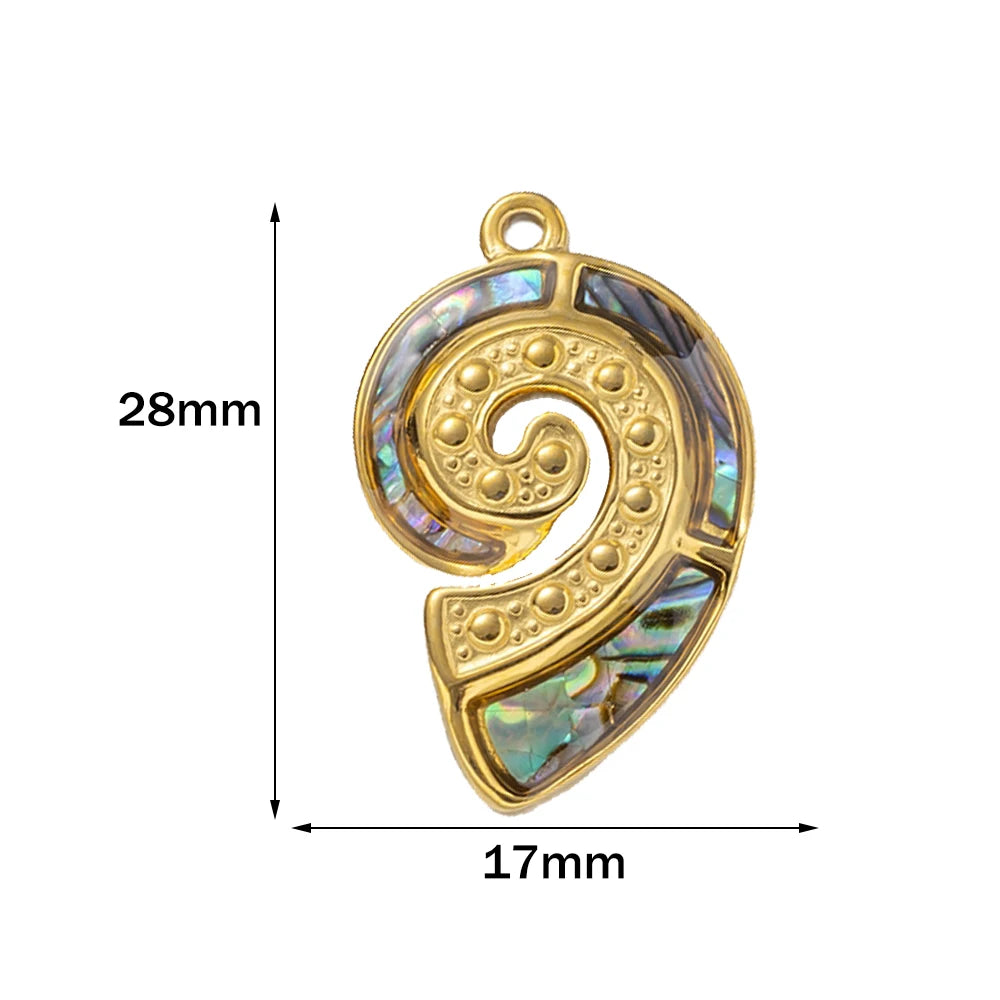 2PCs Ocean Series 304 Stainless Steel & Shell Charms For DIY Jewelry Making Gold Color Sea Turtle Animal Conch Pendant Necklace Oasis Select Conch Blue 17x28mm