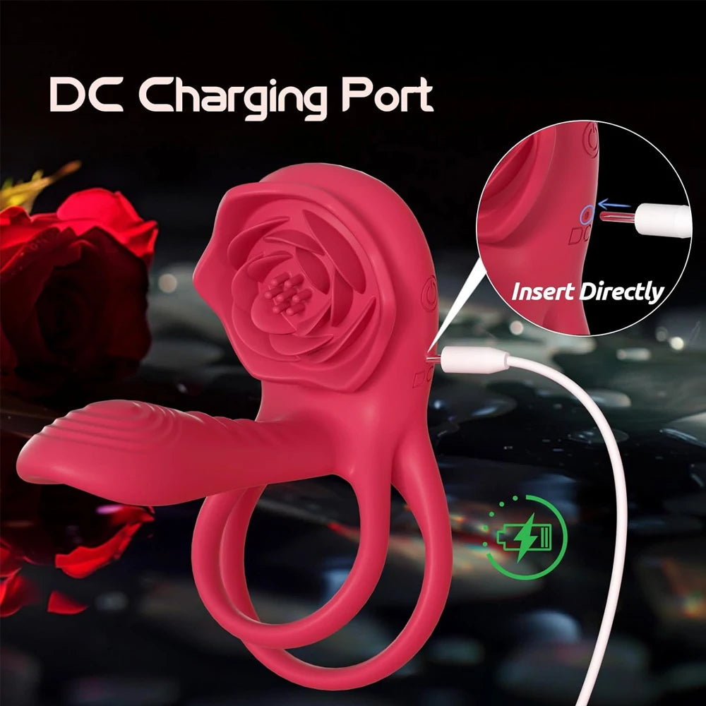 Rose Penis Ring Vibrator Female G-spot Clitoral Stimulation Male Ejaculation Delay Silicone CockRing Adult Sex Toy for Couples Oasis Select