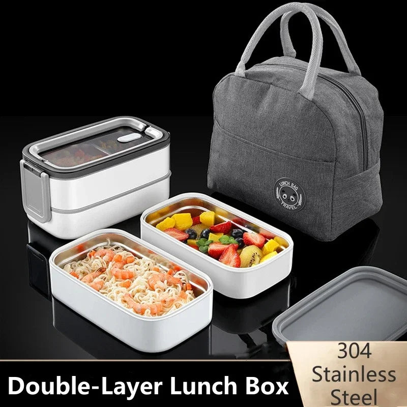 2 Layers Lunch Box with Lunch Bag 304 Stainless Steel for Adults Kids School Office Microwavable Portable Bento Food Containers Oasis Select