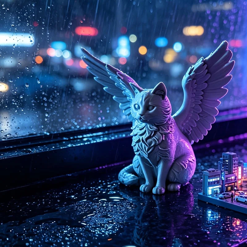 Angel Wing Cats Figurines 3D Printed Memorial Pets Commemorative Ornaments Statue Kitten Sculptures for Home Desktop Study Decor Oasis Select