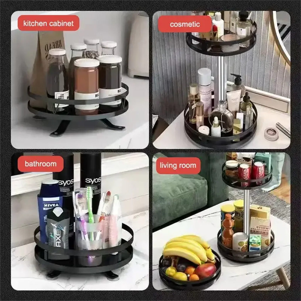 360° Rotation Carbon Steel Spice Rack Organizer Non-Skid Kitchen Storage Tray for Seasonings And Cans - Efficient Spice Oasis Select