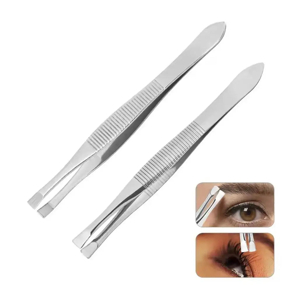 SADOER Stainless Steel Eyebrow Tweezers – Flat & Slant Tip Eyebrow Tweezers Oasis Select