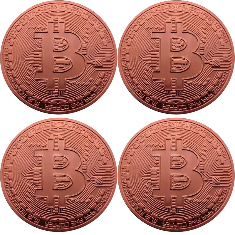 1/2/3/4Pcs Gold Plated Bitcoin Coin Collectible Art Collection Gift Physical commemorative Casascius Bit Metal Antique Imitation Oasis Select Rose gold-4pcs