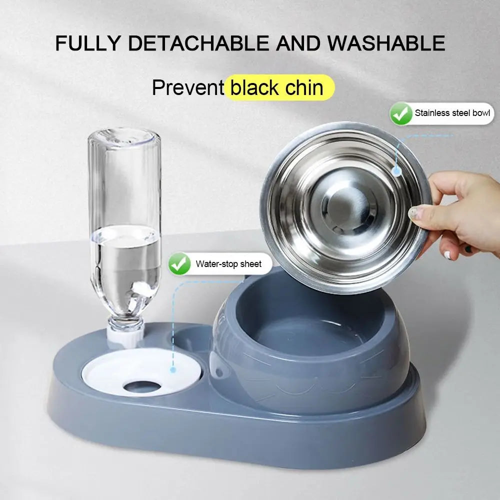 2-in-1 Cat Food & Water Bowl | Auto Refill Dry Wet Separation