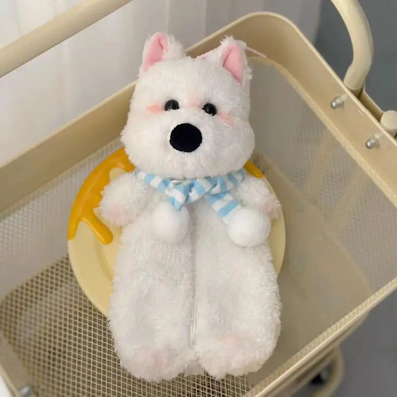 1Pcs Cute Animal Pencil Box Cartoon Puppy Plush Doll Pencil Case Large Capacity Stationery Storage Bag Makeup Bag Oasis Select A1