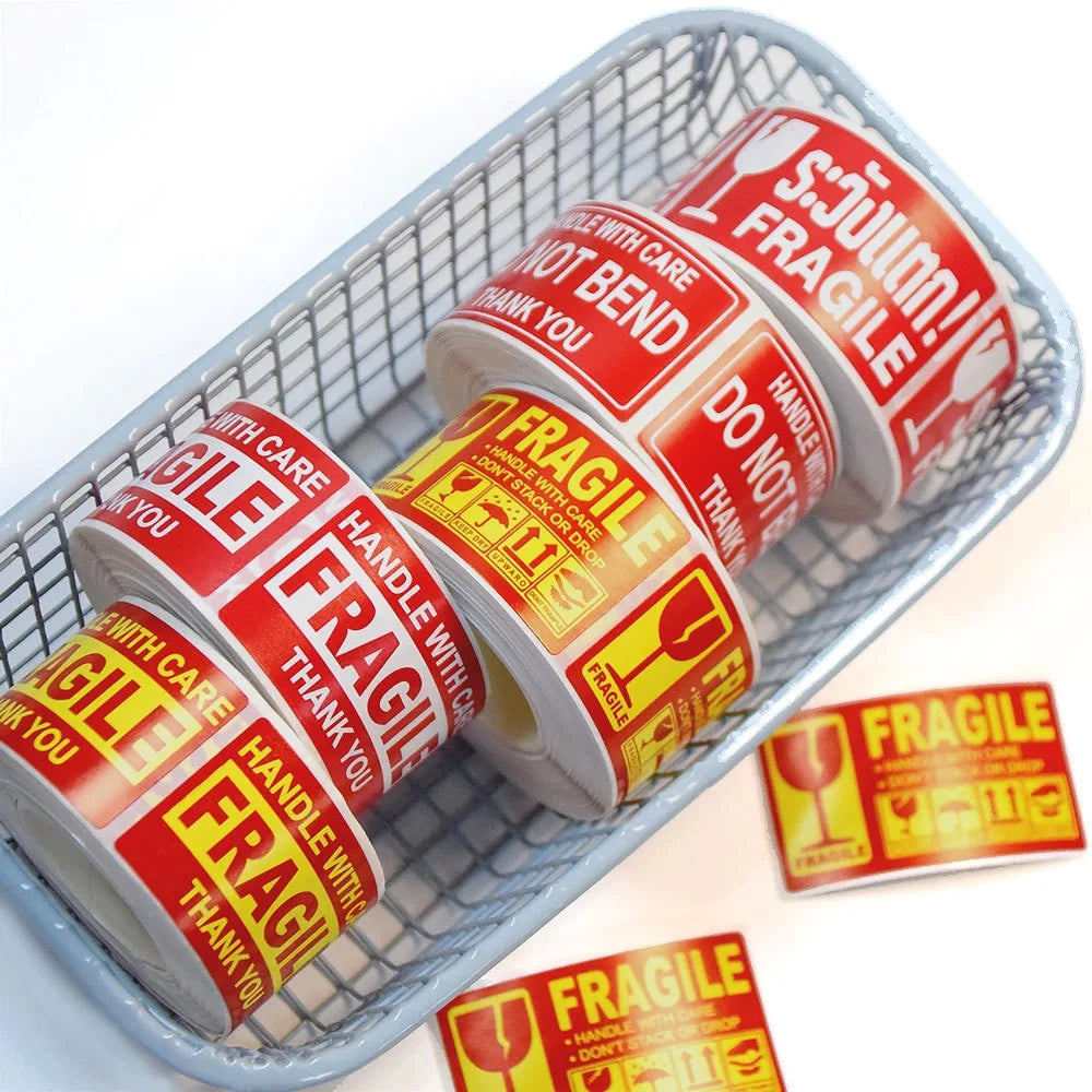 250pcs/roll,Fragile warning label, English copperplate sticker, anti-removal fragile warning label, red warning label Oasis Select