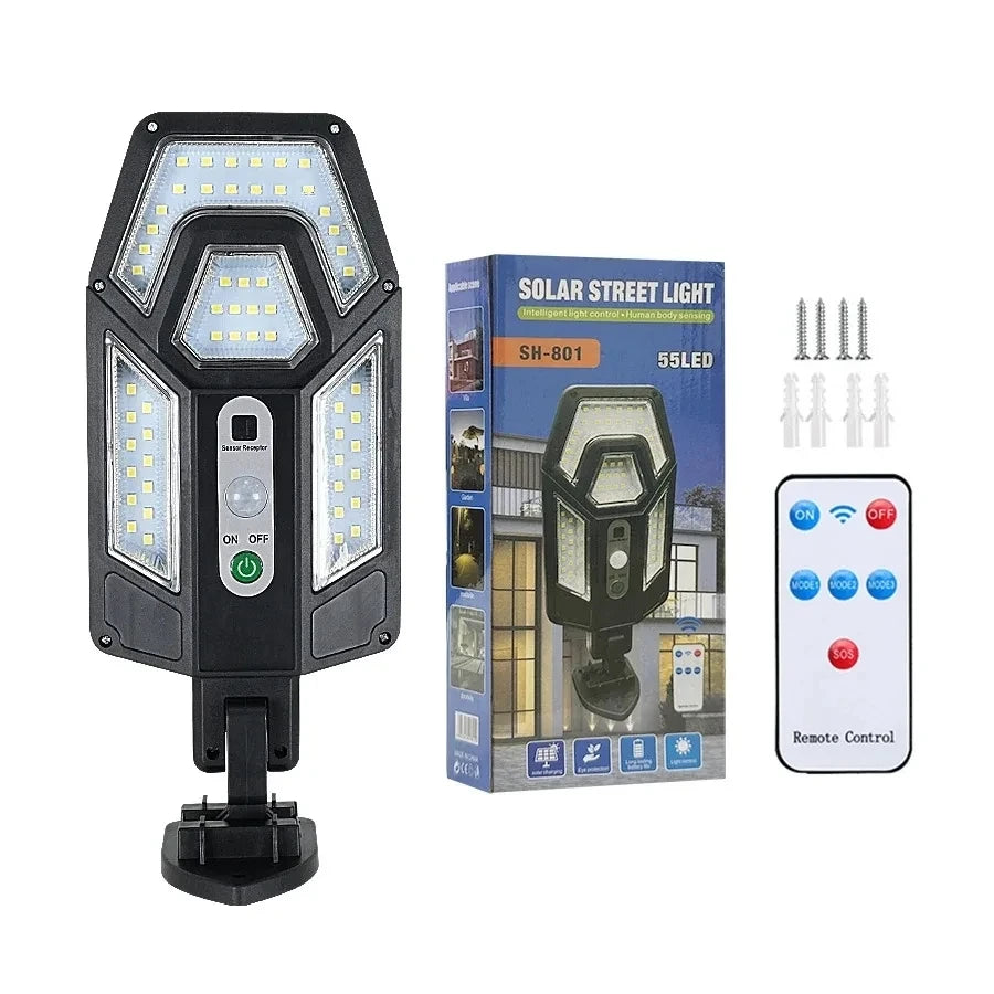 1/2/4/6/10PCS 100 LED Solar Wall Lamp 4 Sides Luminous With Motion Sensor Outdoor Garden Courtyard Waterproof Wall Light Oasis Select 55LED 0-5W