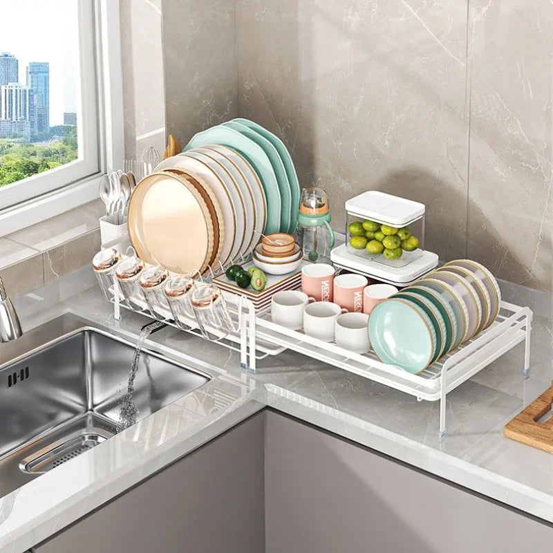 Kitchen Dish Drain Rack Multifunctional Tableware Storage Basket Cup Holder Sink Retractable Dish Storage Rack Oasis Select