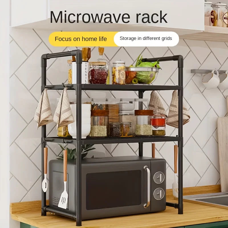 Heavy Duty Kitchen Baker's Rack Floor Standing Microwave Oven Stand 2 Tier Storage Shelf Organizer for Air Fryer Pot Holder Oasis Select