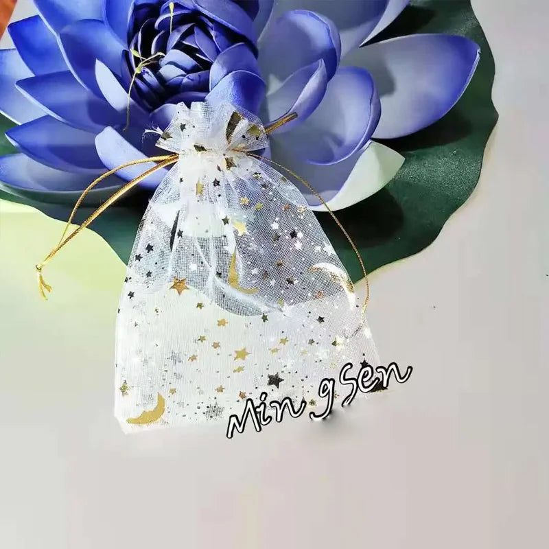 50pcs Star Moon Organza Drawstring Gift Bags – Jewelry Pouches Organza Gift Pouches Oasis Select White 7x9cm 50PCs