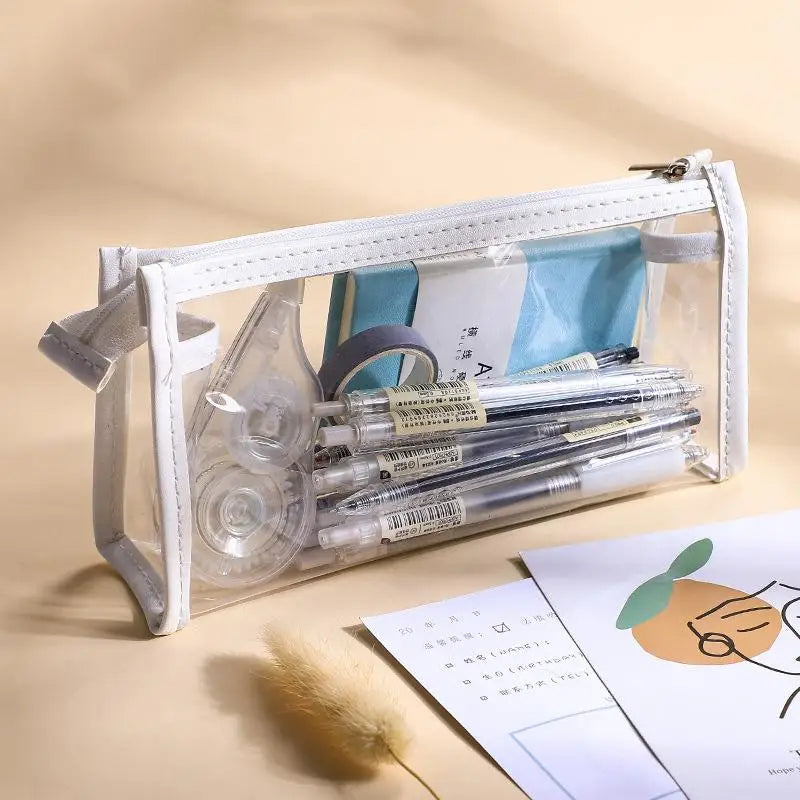 Transparent Pencil Case Waterproof PVC Large Capacity Clear Pen Bag Multi-use for Stationery Cosmetic Travel Use Oasis Select A4