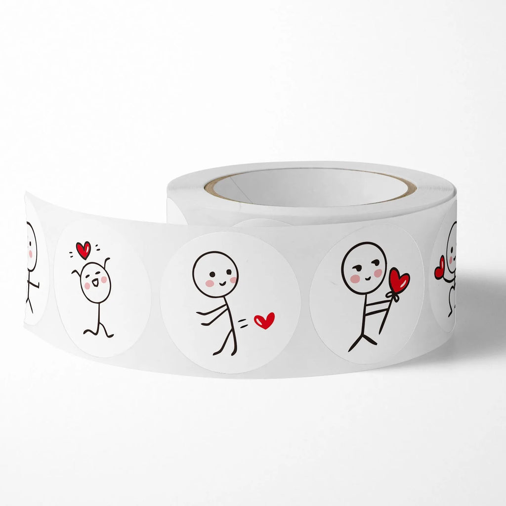 1 Roll/500pcs Cartoon Matchstick Man Sticker, Round Adhesive Label, Creative Stickers For Children's Journaling And Sealing Oasis Select
