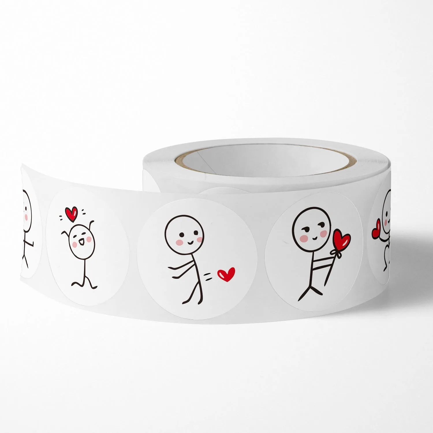 1 Roll/500pcs Cartoon Matchstick Man Sticker, Round Adhesive Label, Creative Stickers For Children's Journaling And Sealing Oasis Select