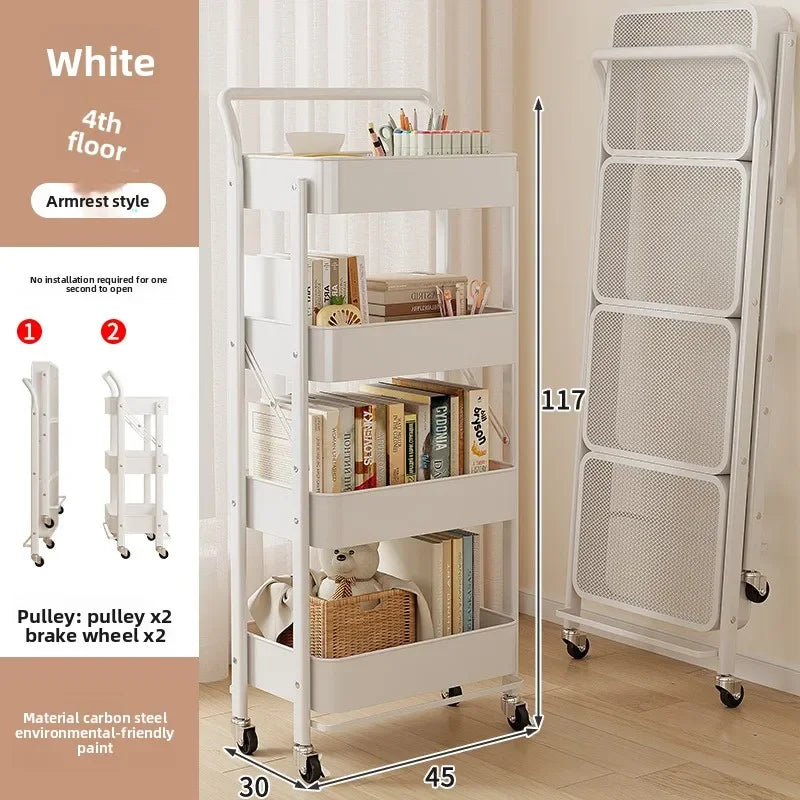 Multi-functional trolley rack household folding multi-layer carbon steel storage rack Oasis Select White D
