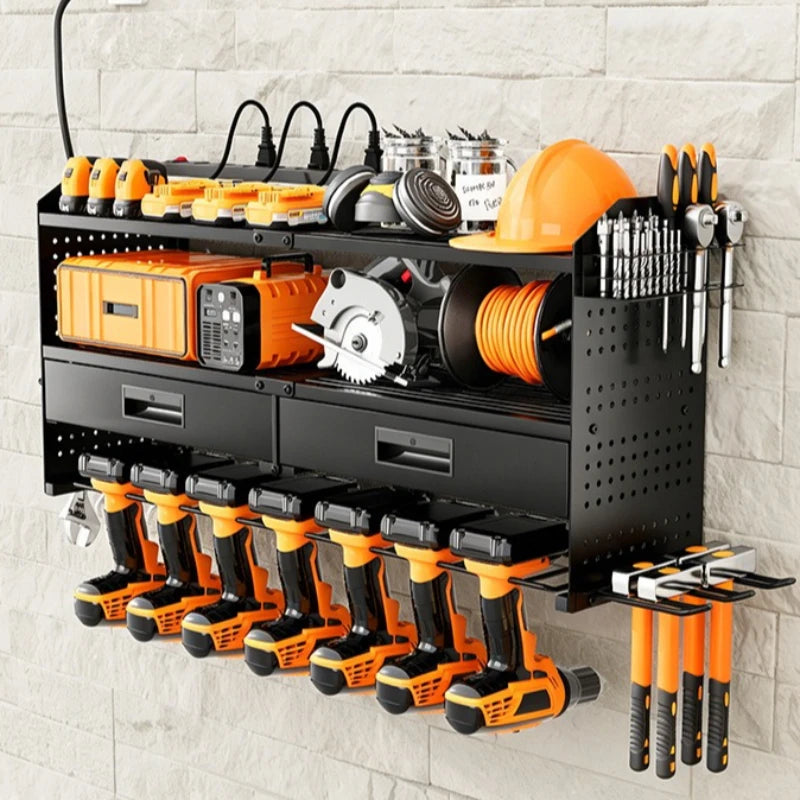 Heavy Duty Power Tool Storage Rack Hole Board Display Storage Rack Garage Wall Mounted Tool Rack with Drawer Oasis Select
