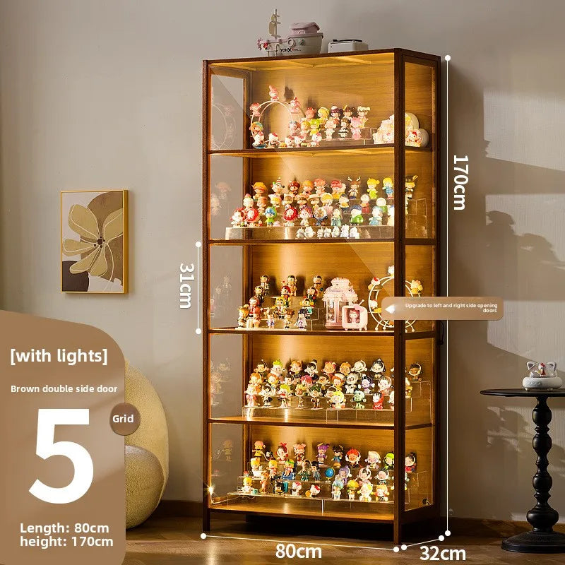 Luxury Glass Door Solid Wood Figure Blind Box Model Dust-proof