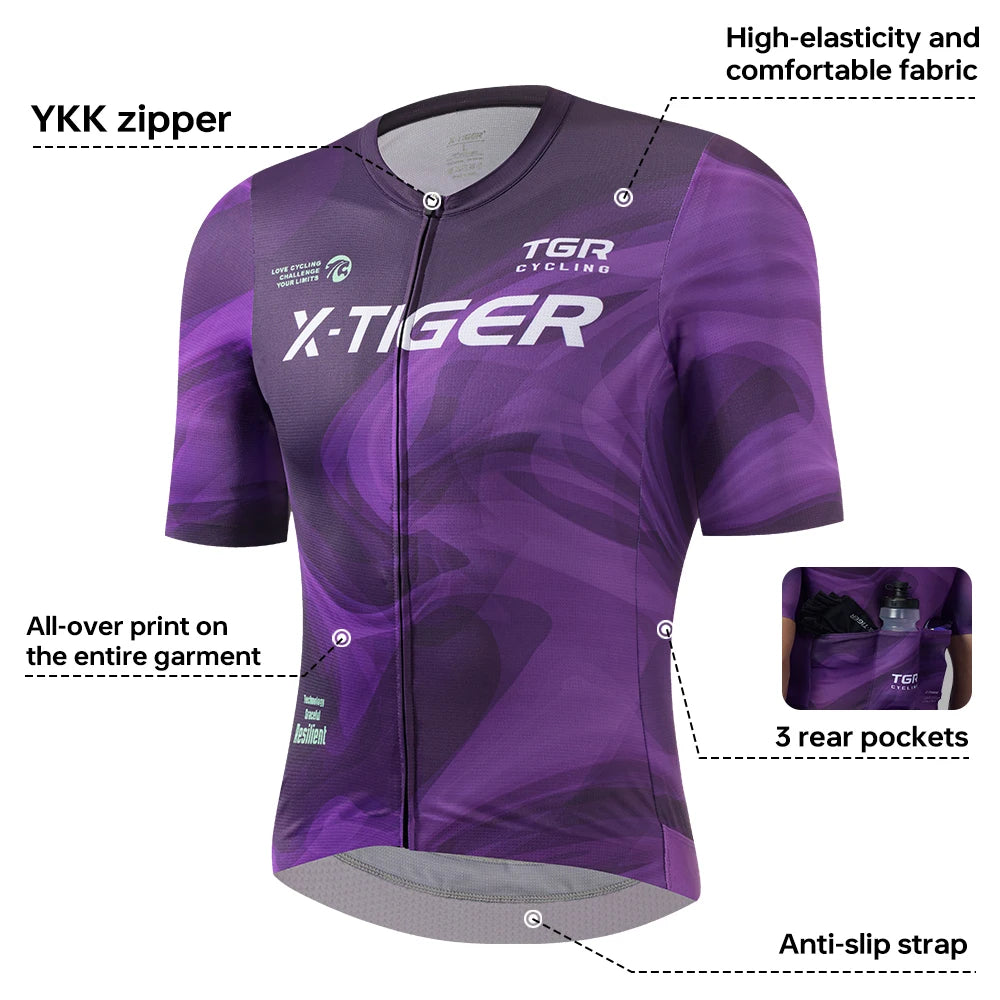 X-TIGER Men Cycling Jersey Pro Team MTB Road Bike Clothing Sports Breathable Quick Dry Short Shirt Slim Bicycle Racing Jersey Oasis Select