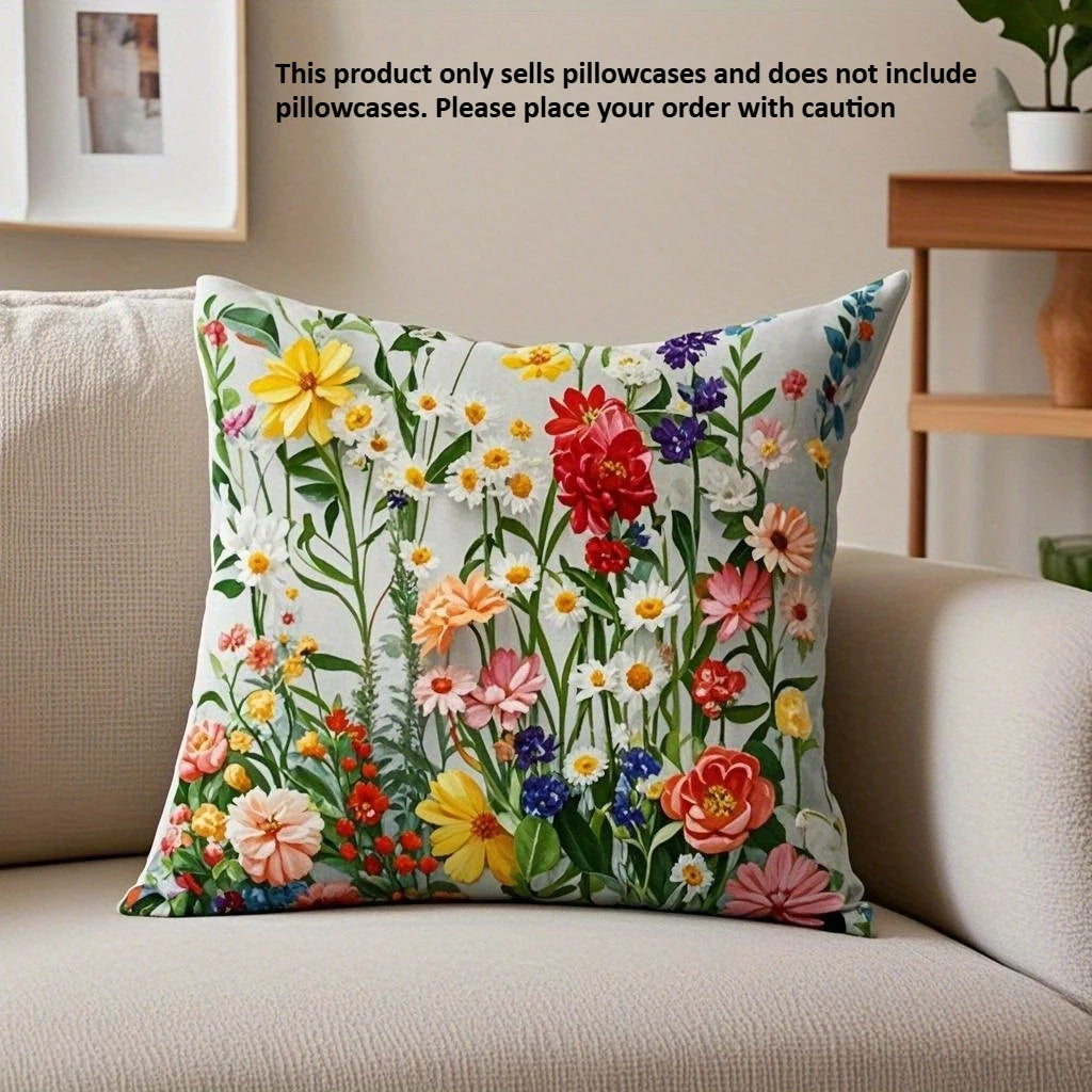 1Pack Country Floral Pillow Covers, 17.7x17.7 Inch, Machine Washable, Zippered Linen Cushion Cases for Home Decor,Flower Pattern Oasis Select